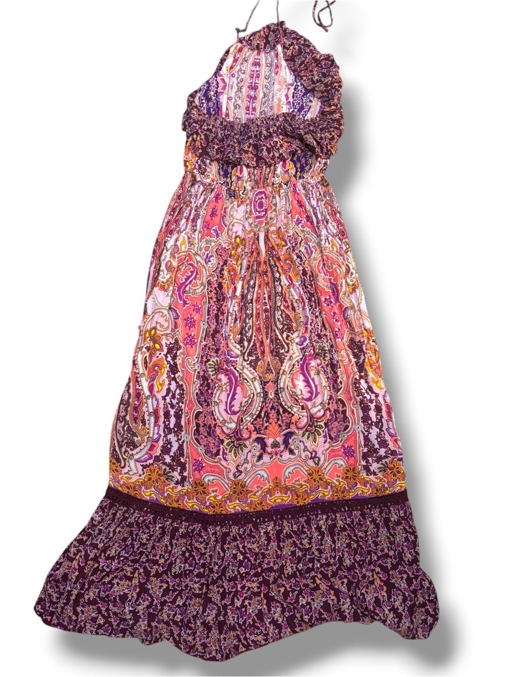 Mi Ami Francesca Paisley Halter Boho Maxi Dress Festival Hippie Large - Picture 3 of 9